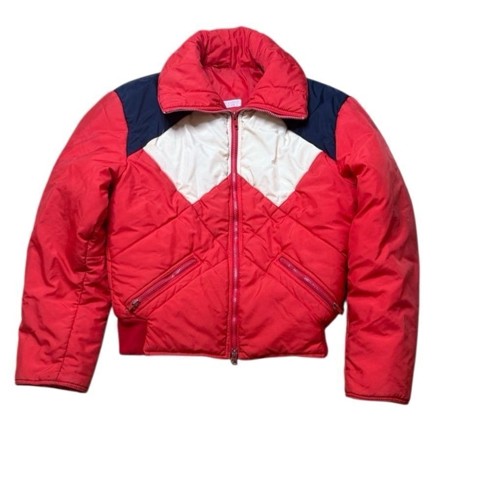 70s Vintage Red Color Block Men’s Ski Snow Jacket Large